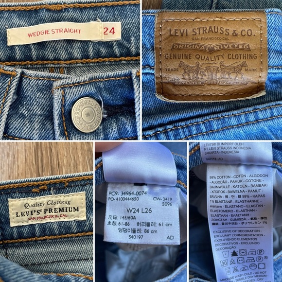 Levi’s Premium Wedgie Straight Jeans Jive Tone Blue Ripped Knee Cropped Ankle 24 - Picture 15 of 16